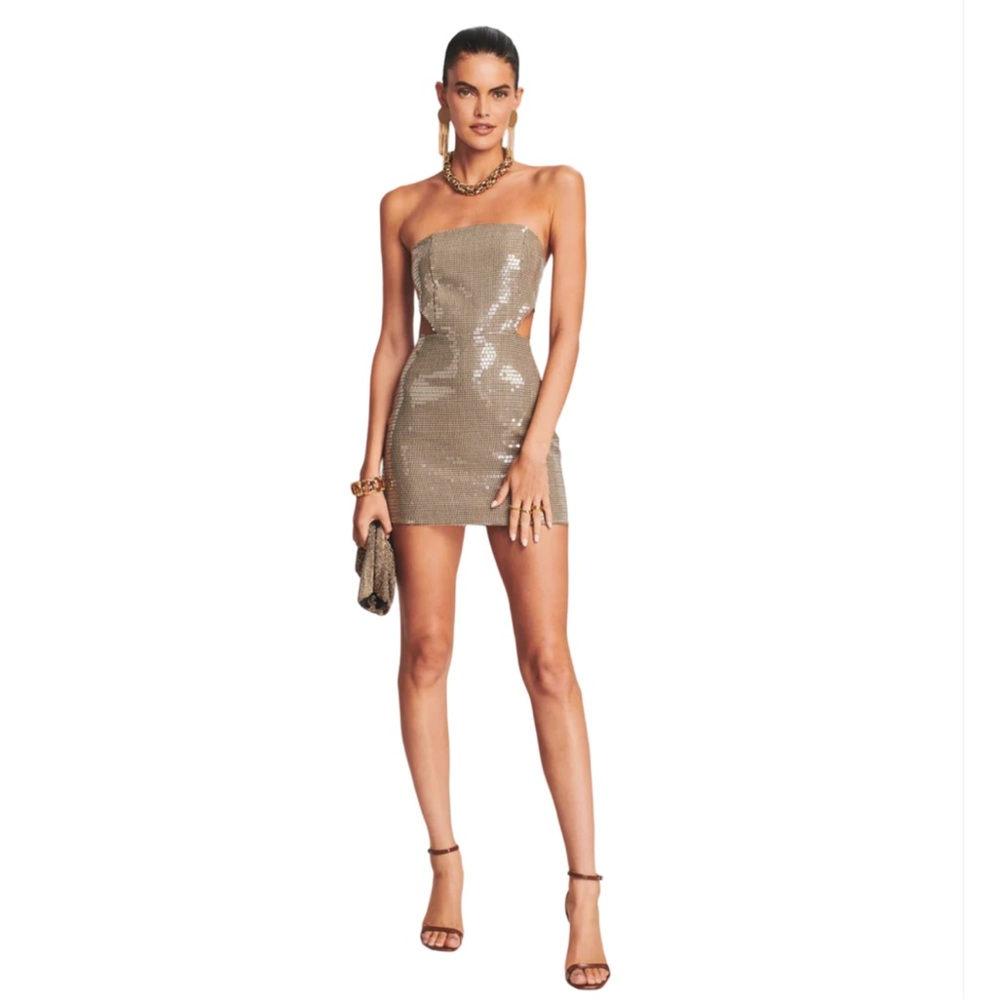 Retrofete Metallic Gold Strapless Mini Dress